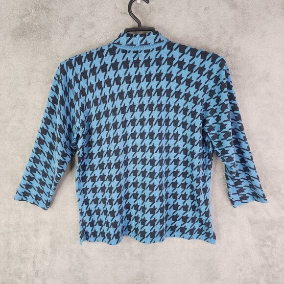 Women's Irka Blue & Black Houndstooth Silk Blend Shirt Button-Up Long Sleeve XL - Picture 7 of 10